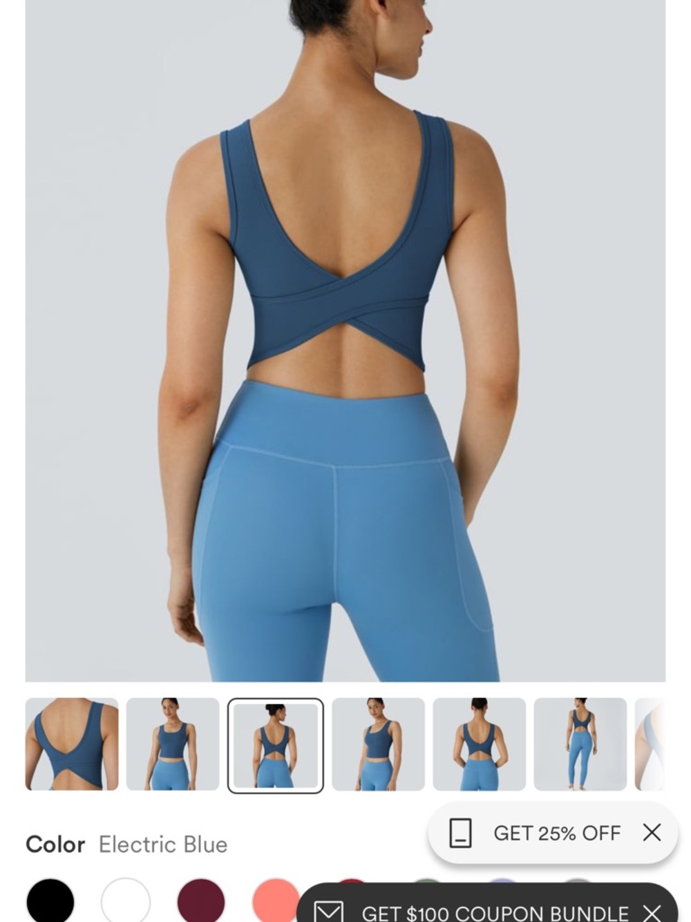 Electric blue U Neck Crossover Barre Ballet Dance Tank Top A-C Cups - Picture 5 of 5